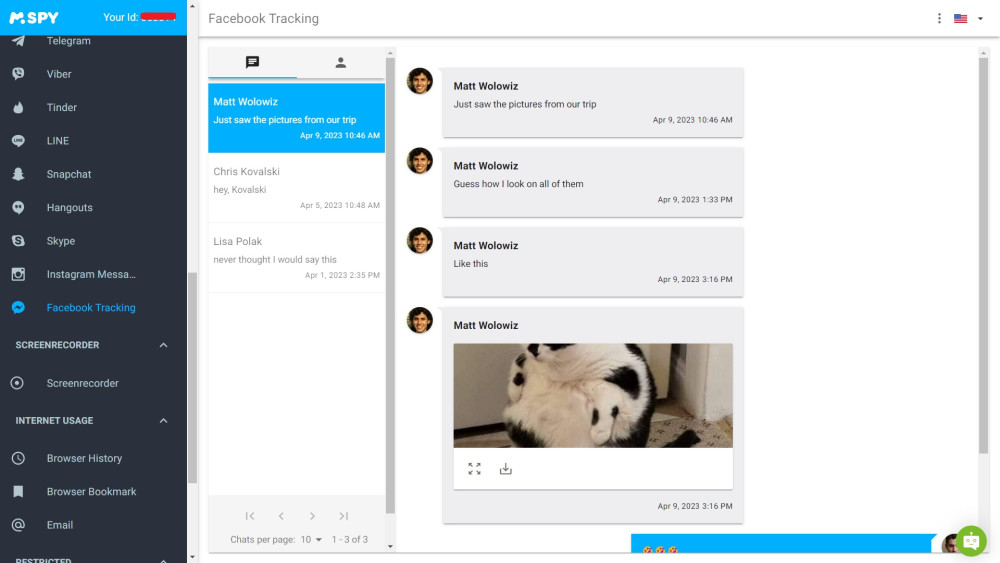 Reading secret Messenger conversations via mSpy